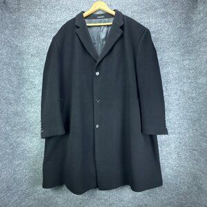 Calvin Klein Overcoat Mens 58R Black Wool Cashmere Blend Classic 3 Button‎